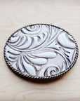 Rope Edge Sandy White Floral Leather Belt Buckle 907i