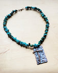 Natural Turquoise Collar Necklace w/ Cross Pendant 258y