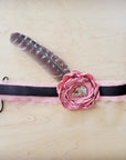 Leather Hat Band w/ Silk Flower & Feathers-Rose (Band Only) 952w
