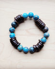 **Ocean Agate and Wood Stretch Bracelet 810j