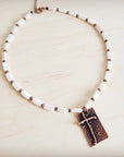 Rectangle Freshwater Pearl & Copper Necklace w/ Antique Cross Pendant 264a
