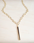 Long Gold Chain Necklace w/ Bar Pendant 257kx