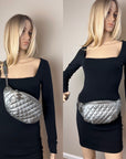 Chanel Metallic Dark Silver Calfskin Quilted Banane Fanny Pack Waist Bag