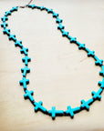**Blue Turquoise & Wood Beaded Cross Necklace 258n