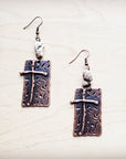 Copper Cross Earrings w/ White Turquoise Chunks 225f