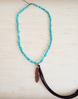 Turquoise & Copper Necklace w/ Feather Tassel Pendant 264c