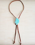 Leather Lariat Boho Necklace w/ Turquoise Slab Accent 263t
