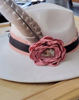 Leather Hat Band w/ Silk Flower & Feathers-Rose (Band Only) 952w