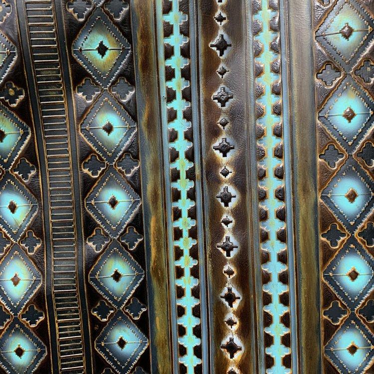 **Leather Oval Earrings Blue Navajo 224a