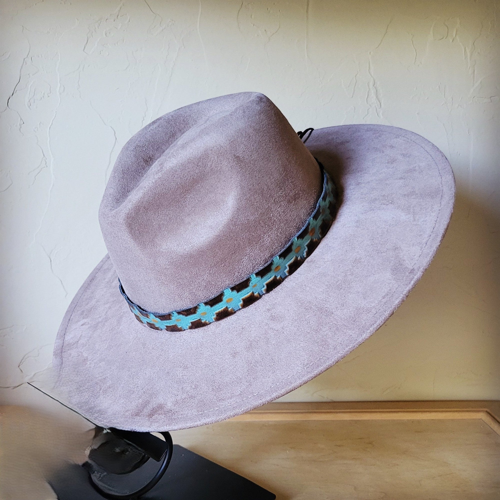 Taupe Boho Western Hat w/ Choice of Leather Band &amp; Turquoise Slab 983w