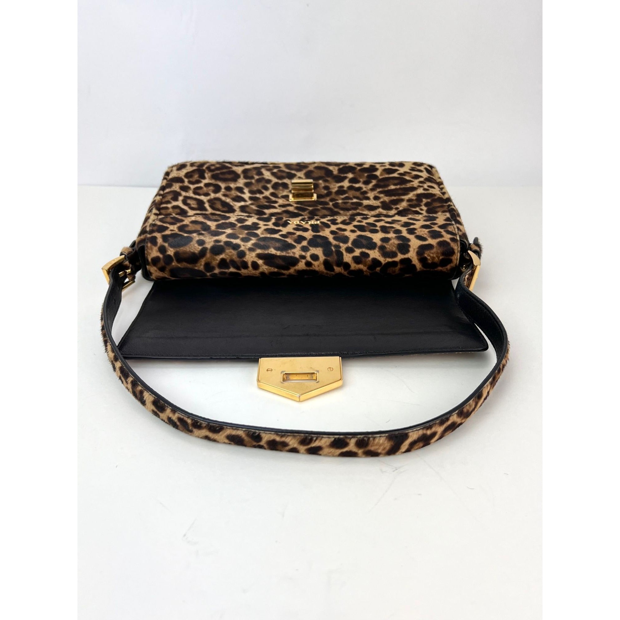 Prada Cavallino Leopard Calf Hair Shoulder Bag
