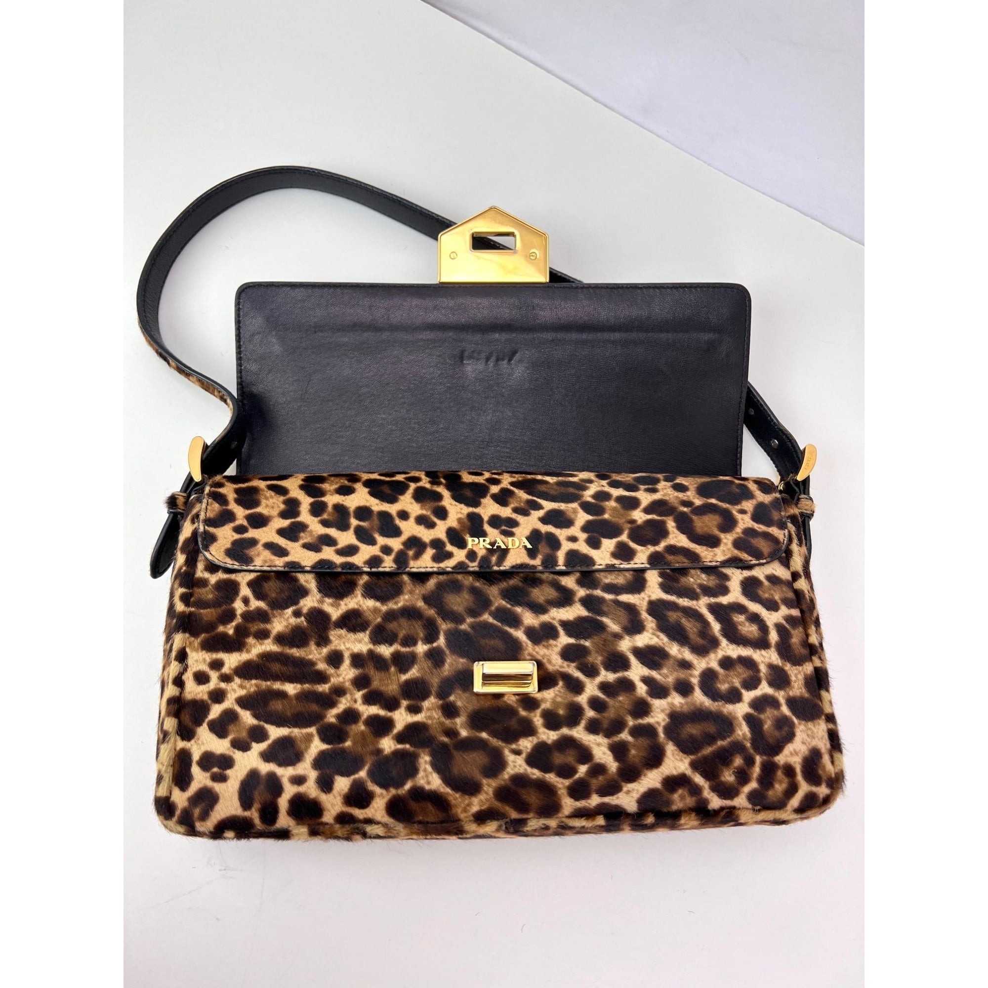 Prada Cavallino Leopard Calf Hair Shoulder Bag