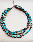Genuine HuBei Turquoise & Copper Triple Strand Necklace 259t