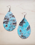 **Leather Teardrop Earrings in Turquoise Metallic 222m