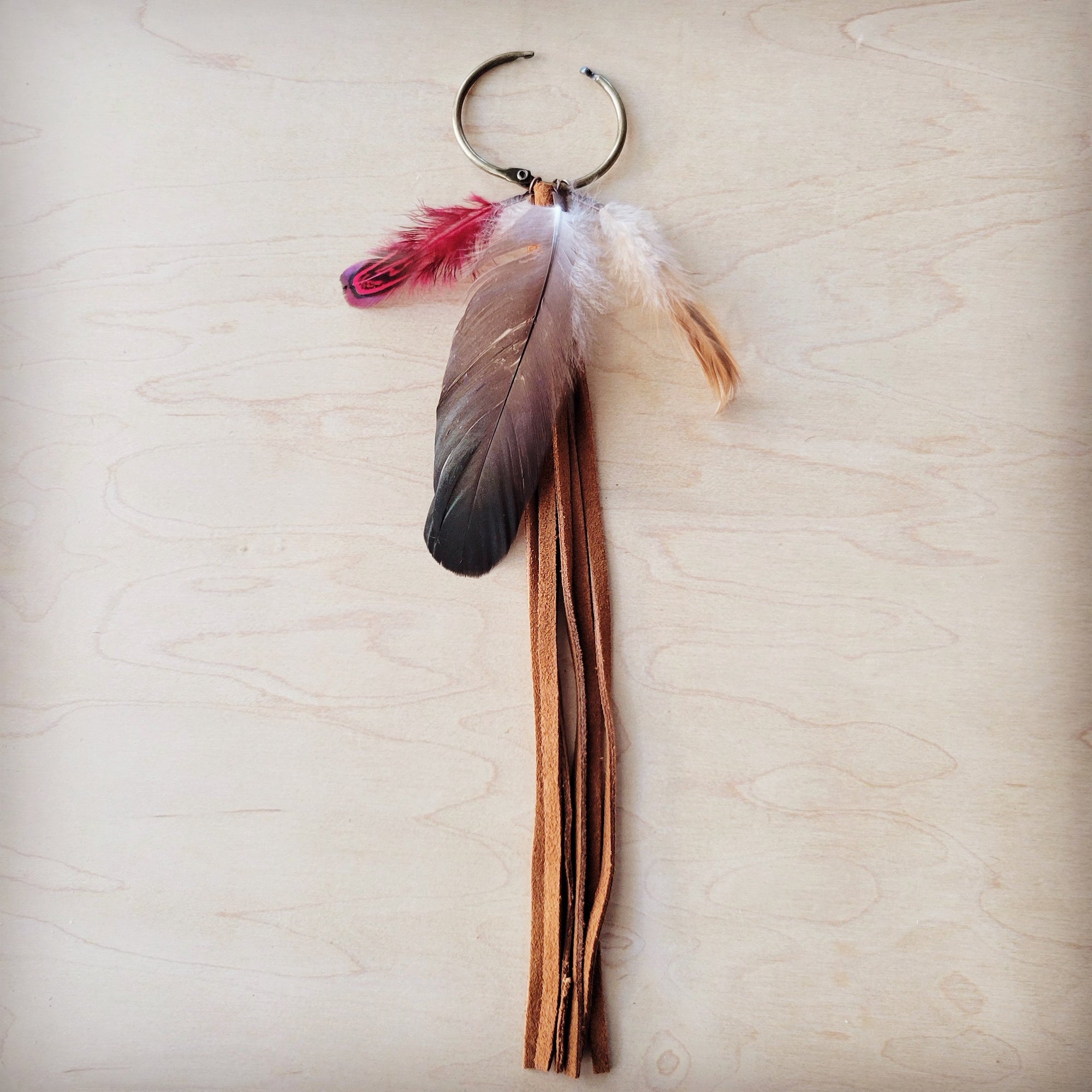 Boho Western Boot Bling Charm with Leather Fringe &amp; Red Feather 500g