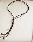 Dark Brown Boho Knotted Leather Cord Necklace w/ Pearls 263w