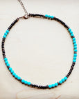 Blue Turquoise, Wood and Copper Beads Collar Necklace 230g