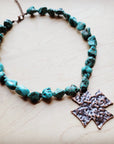 Chunky Blue Green Turquoise Collar Necklace w/ Cross Pendant 259u