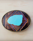 Rope Edge Magenta Navajo Leather Belt Buckle w/ Blue Turquoise 907z