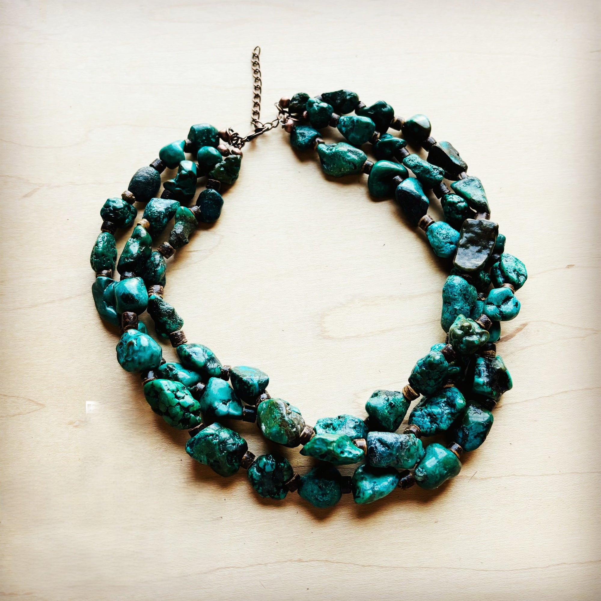 **Large Triple Strand Natural Turquoise &amp; Wood Collar Necklace 252x