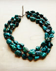 **Large Triple Strand Natural Turquoise & Wood Collar Necklace 252x