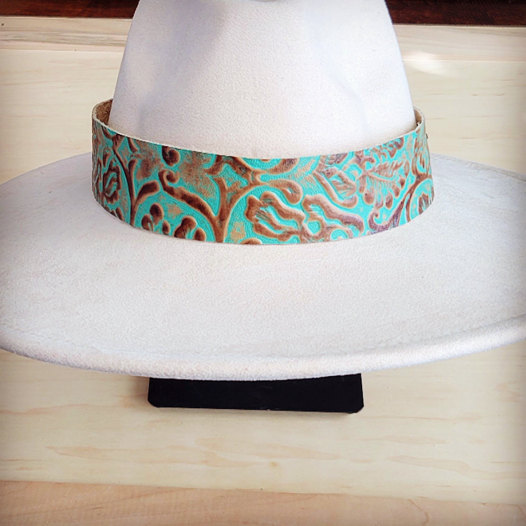Wide Genuine Leather Cowboy Turquoise Hat Band 953u