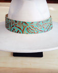 Wide Genuine Leather Cowboy Turquoise Hat Band 953u