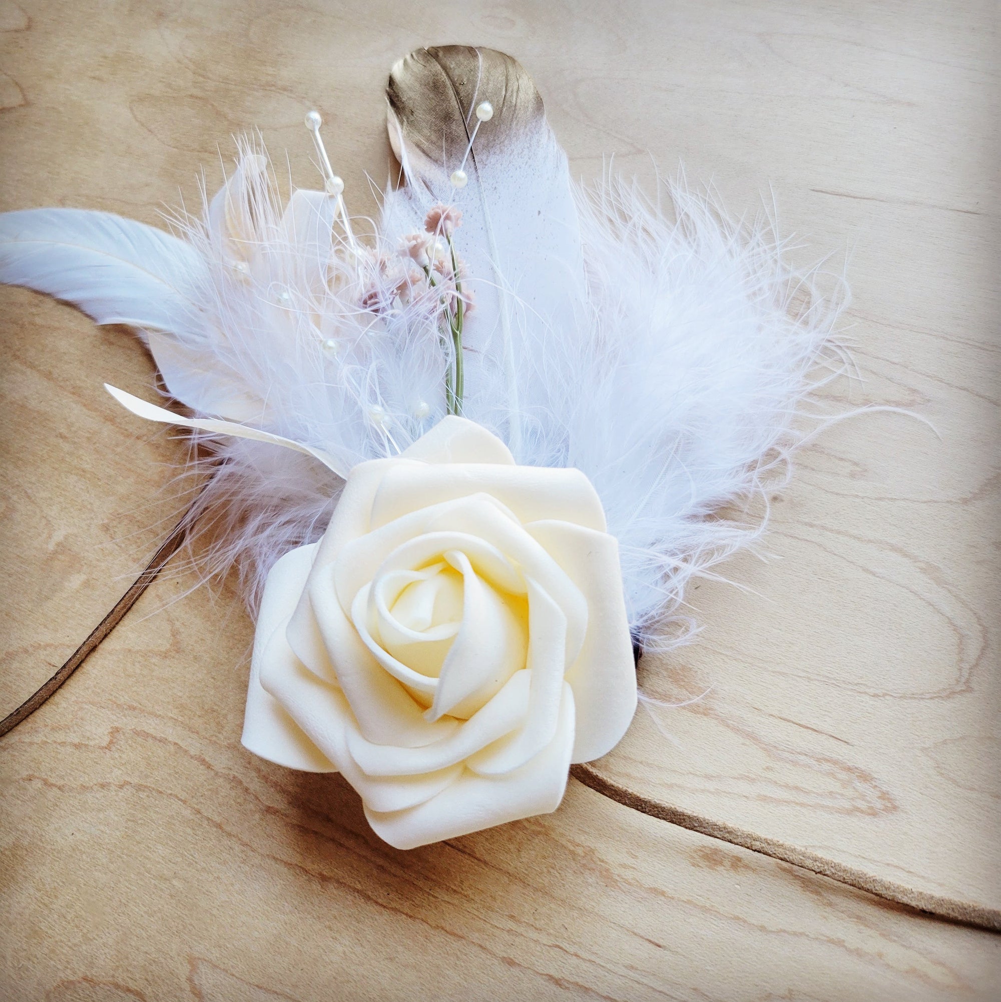 Boho Western Wedding Floral &amp; Feather Bridal Hat in Brown 984m