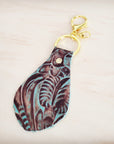 Embossed Leather Key Chain - Turquoise Brown Floral 700u