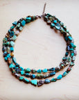 Genuine HuBei Turquoise & Copper Triple Strand Necklace 259t