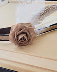 Leather Hat Band w/ Silk Flower & Feathers-Coffee (Band Only) 952y