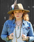 **Frosted African Turquoise Necklace Wood Beads Leather Tassel 257z