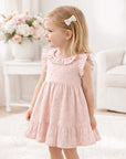 Eyelet Girl's Cotton Dress for Special Occasions - Pink
