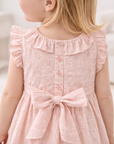 Eyelet Girl's Cotton Dress for Special Occasions - Pink