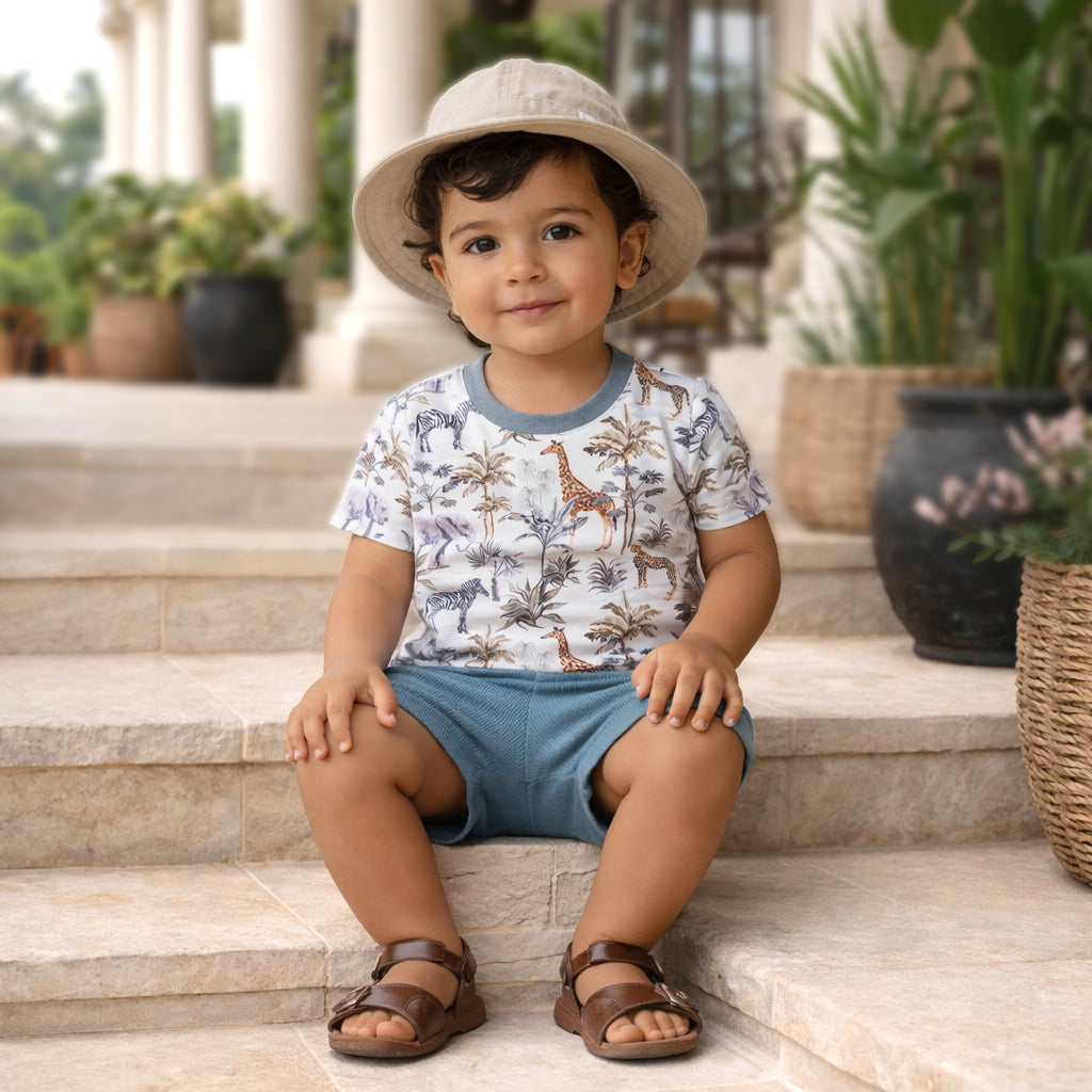 Jungle Safari Baby Boy Bamboo-Cotton Top &amp; Shorts Set