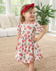 Cherry Picnic Puff Sleeve Bamboo Dress