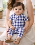 Picnic Plaid Bamboo Baby Zipper Romper w/Convertible Cuffs