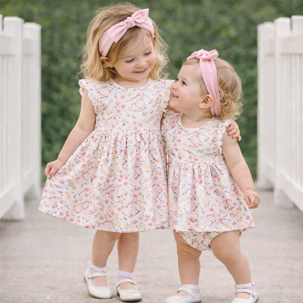 Bunny Blooms Bamboo Easter Dress for Baby &amp; Toddler Girls