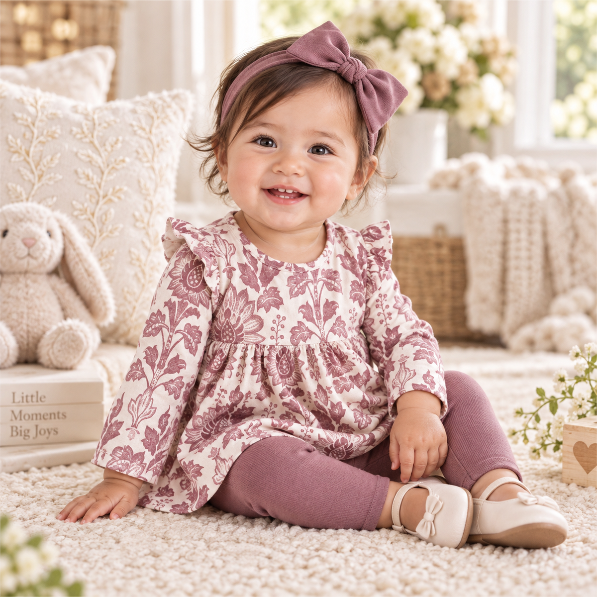 Floral Tapestry Baby Girl Set-Bamboo Top &amp; Cotton Pants