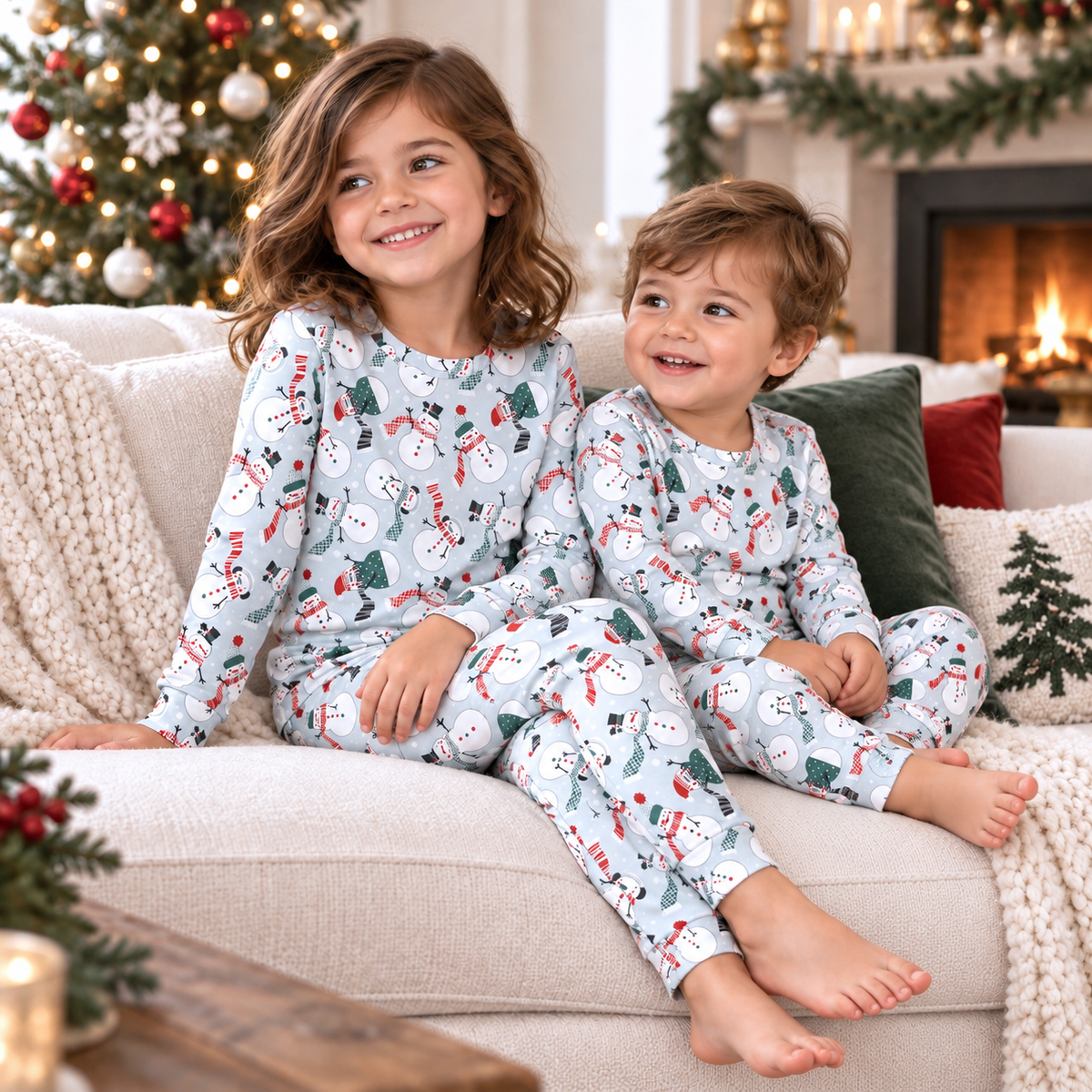 Christmas Snowmen Kids Bamboo Pajama Set