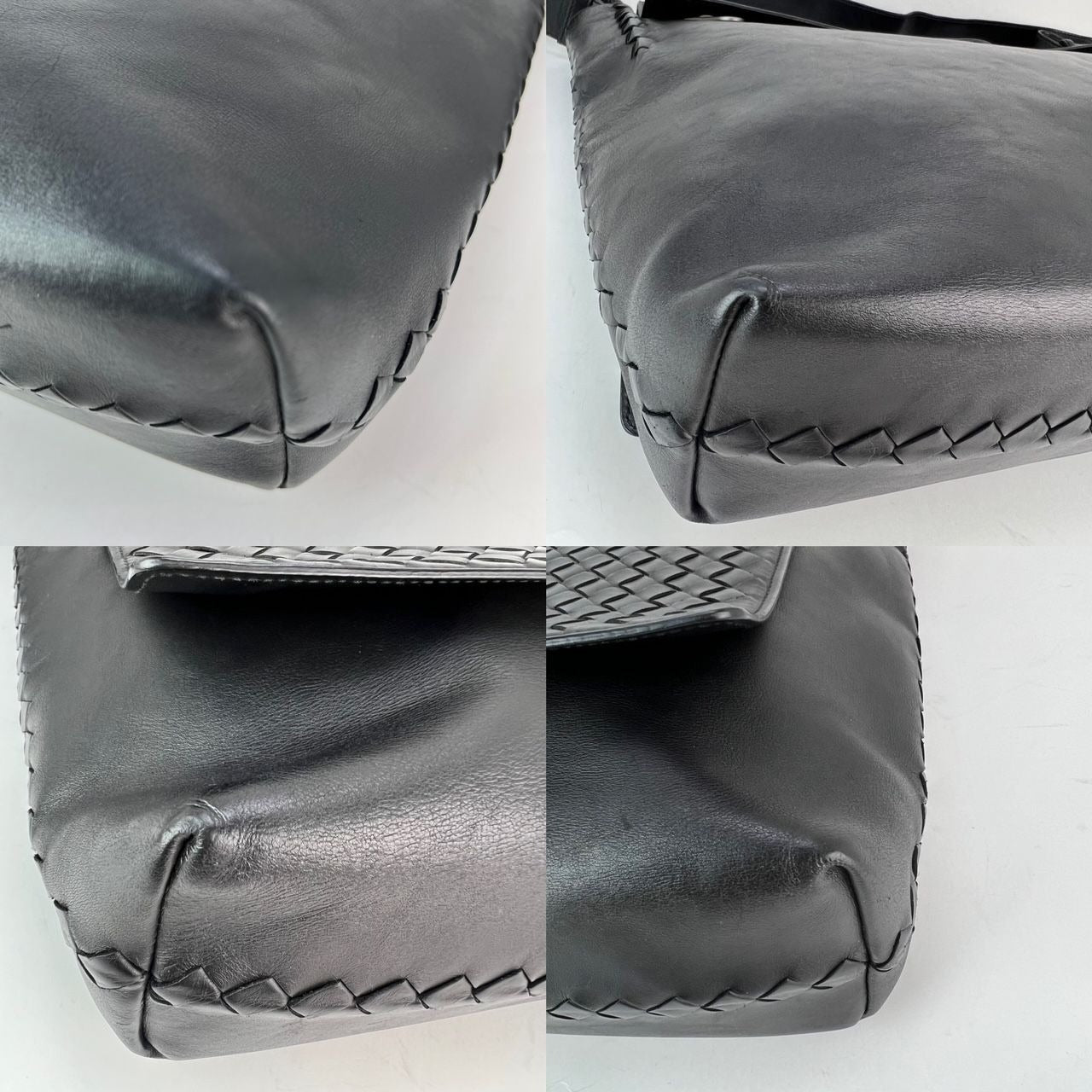 Bottega Veneta Intrecciato  Black Leather Messenger Bag