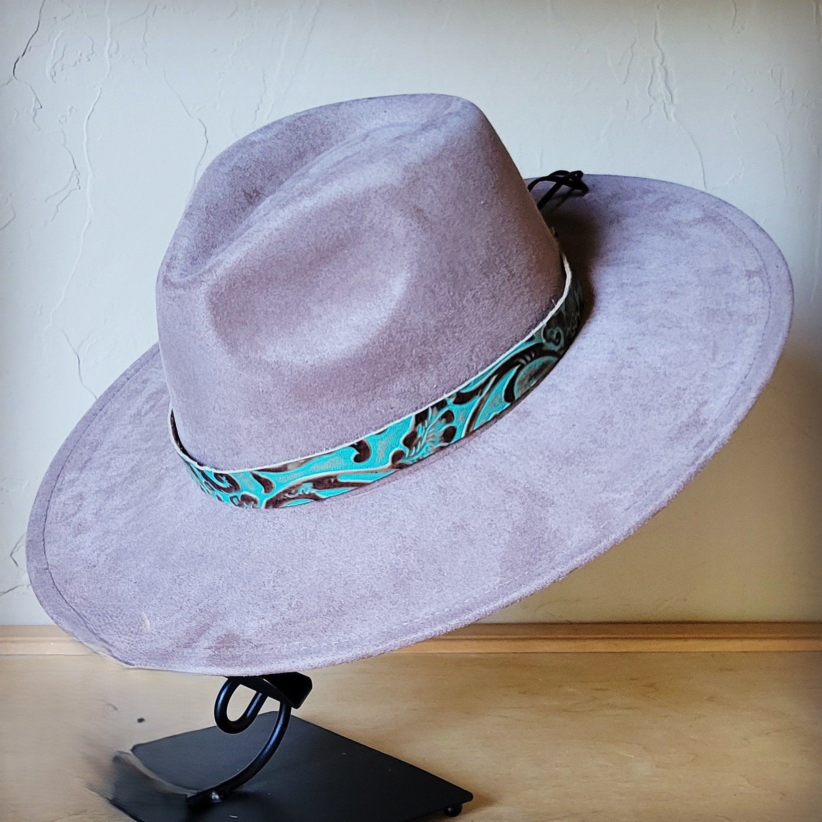 Taupe Boho Western Hat w/ Choice of Leather Band &amp; Turquoise Slab 983w