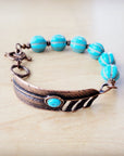 **Blue Melon Turquoise Beaded Bracelet on Copper Feather 810u