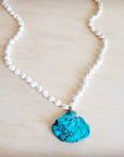 Long White Turquoise Beaded Necklace w/ Genuine Regalite Pendant 263c