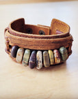 Genuine Leather Cuff with Picasso Jasper Gemstone Chunks 005c
