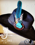 **Cowgirl Western Felt Hat w/ Choice of Turquoise Hat Accent-Black 981b