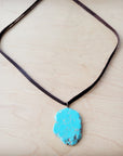 **Turquoise Slab Pendant on Leather Cord Necklace 254d