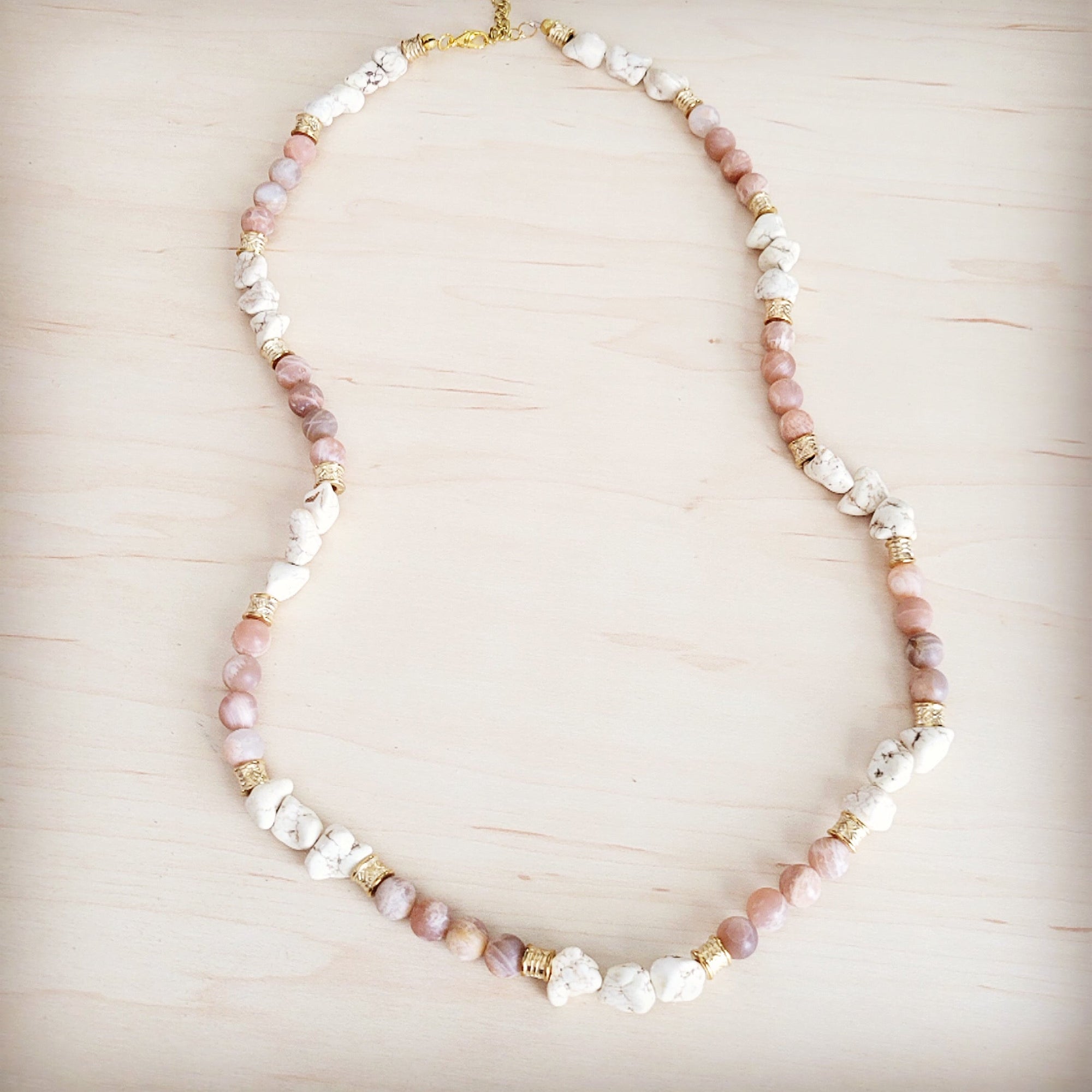 Frosted Sunstone &amp; White Turquoise Long Layering Necklace 262o