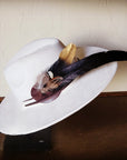Boho Western Hat w/ Feather Tie Hat Band-Bone 982m