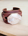 Fossil Corral Stone Wide Leather Cuff Bracelet 001aa